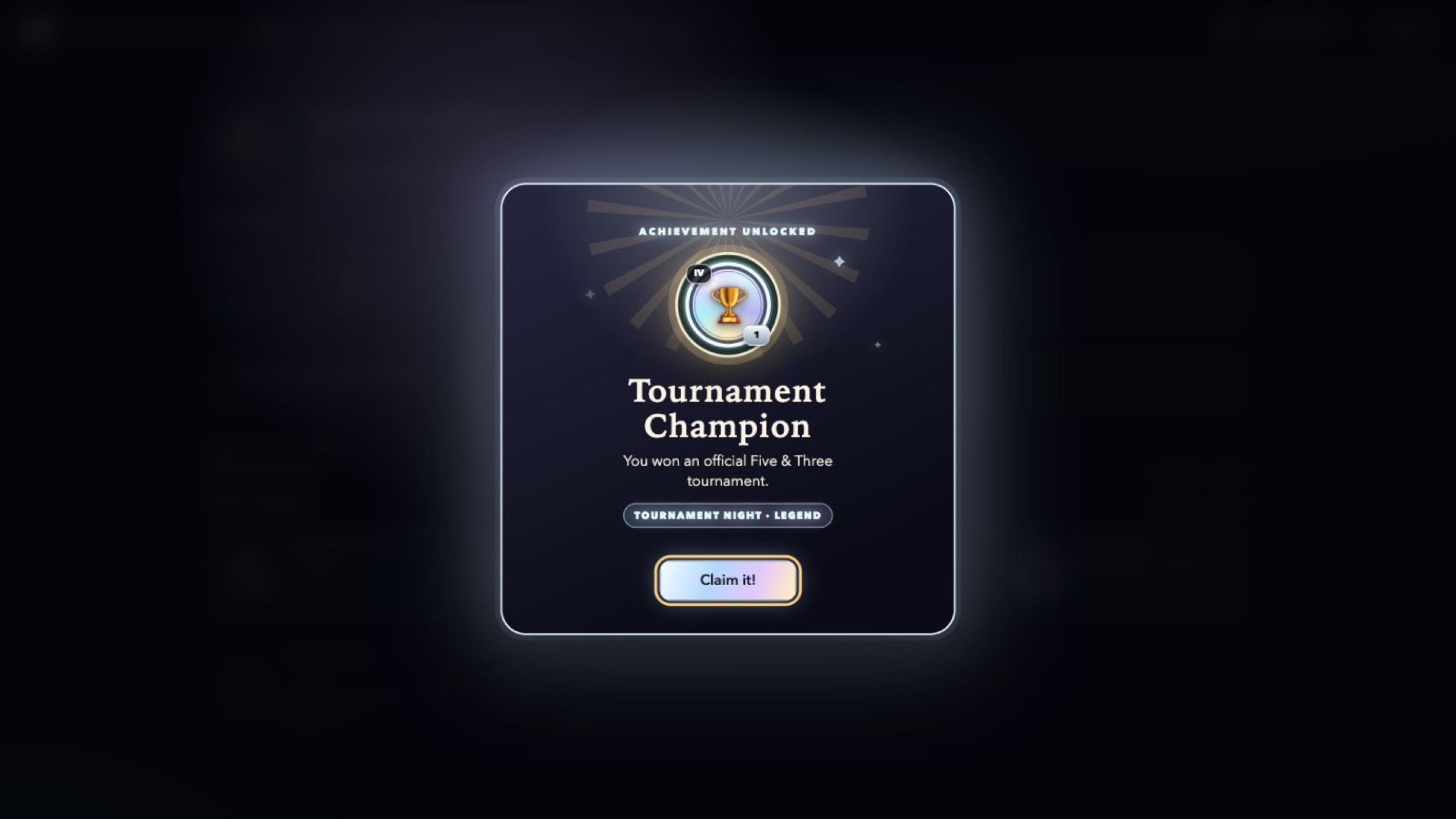 A Tournament Champion legend achievement celebration