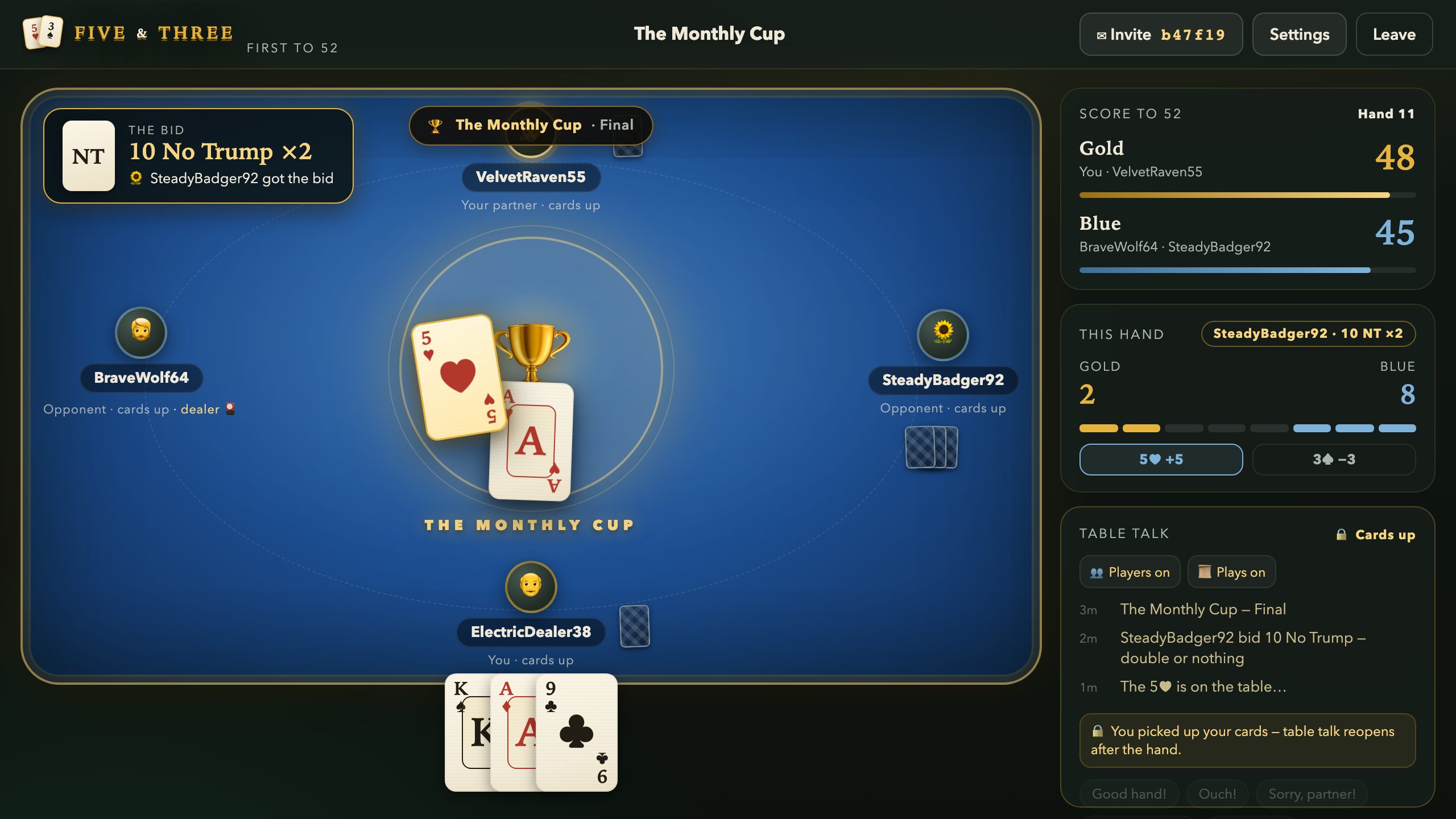 A tournament final on the sapphire felt